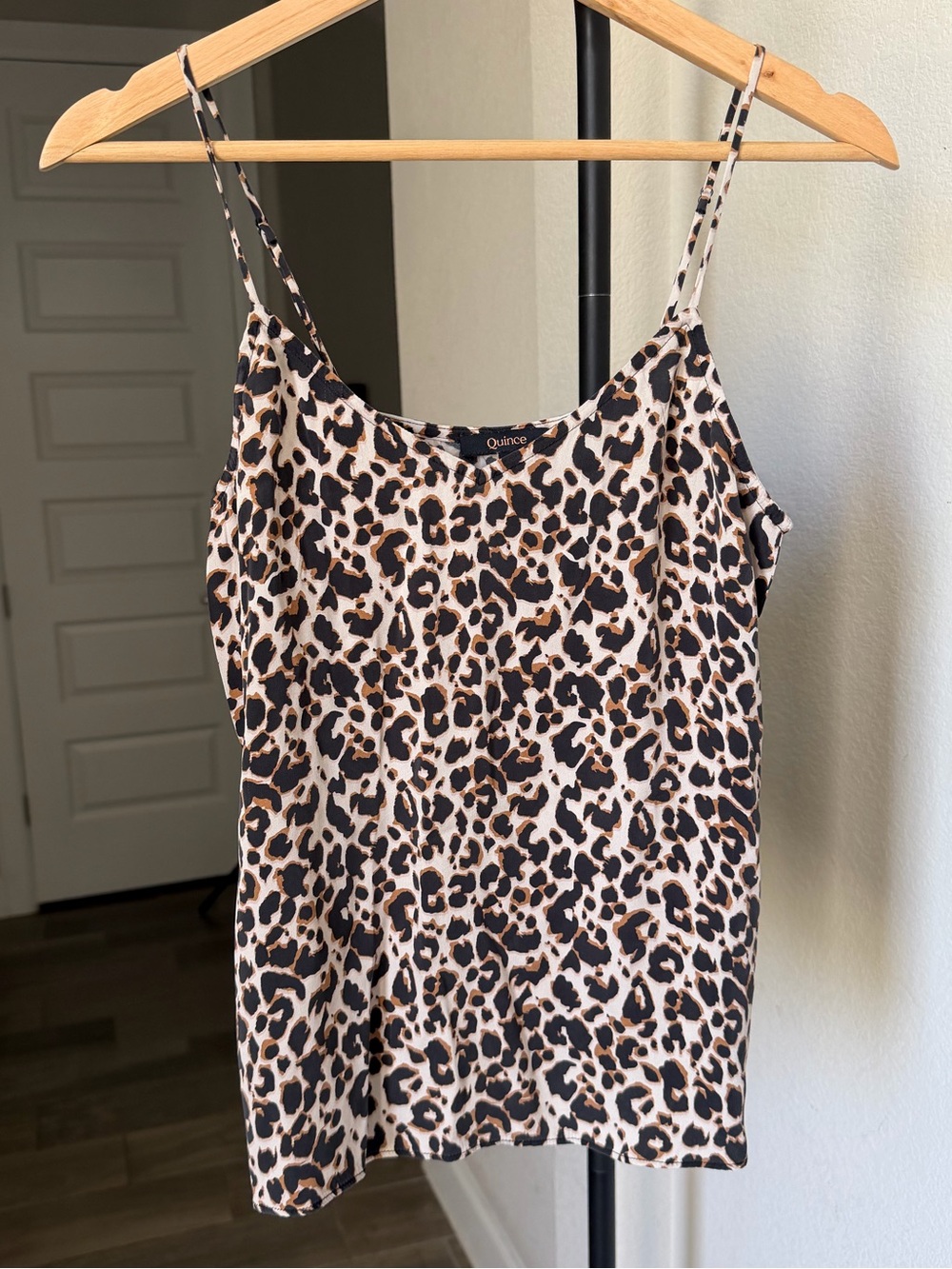 Quince Washable Stretch Silk Leopard Print V-Neck Cami S Brown Black NWOT